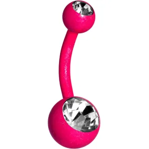 14 Gauge 3/8 Clear Gem Pink Glow In The Dark Effect Belly Ring