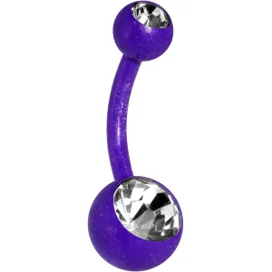 14 Gauge 3/8 Clear Gem Purple Glow In The Dark Effect Belly Ring
