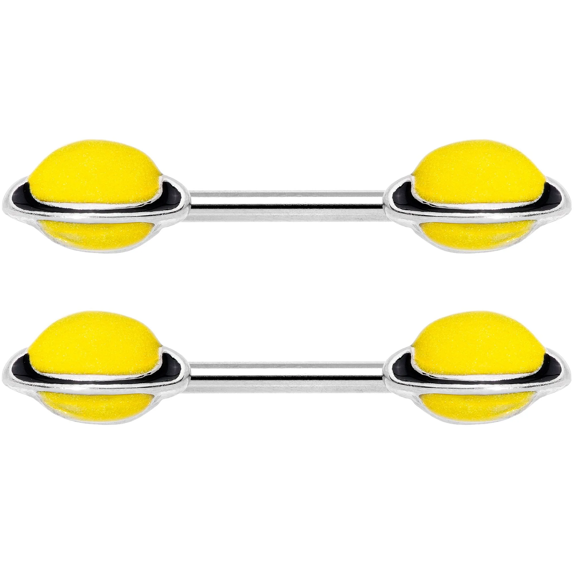 14 Gauge 9/16 Yellow Glow in the Dark Saturn Barbell Nipple Ring Set