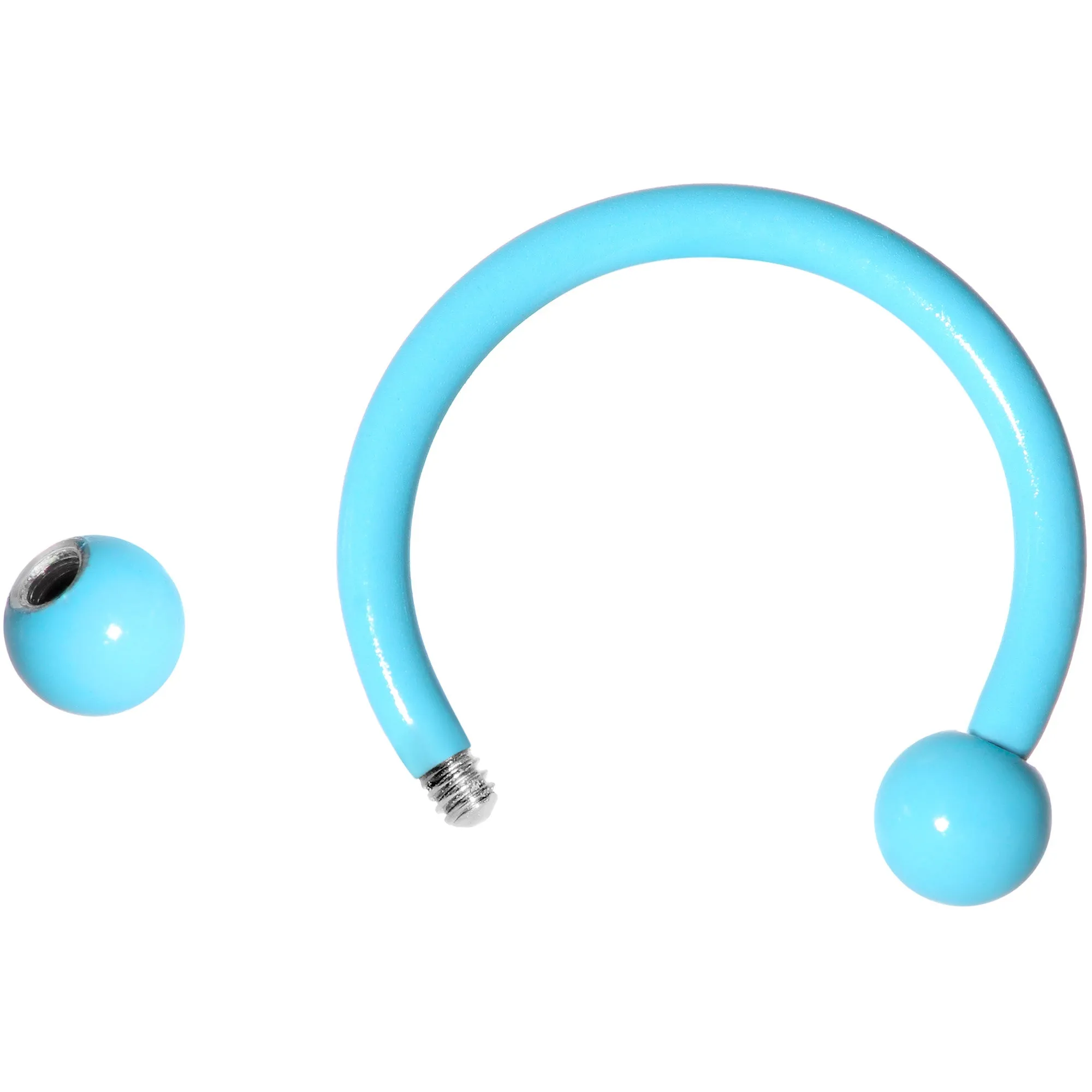 16 Gauge 3/8 Light Blue Glow in the Dark Horseshoe Curved Barbell Set