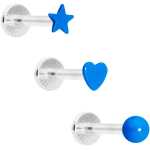 16 Gauge 5/16 Blue Glow Star Heart Labret Set of 3