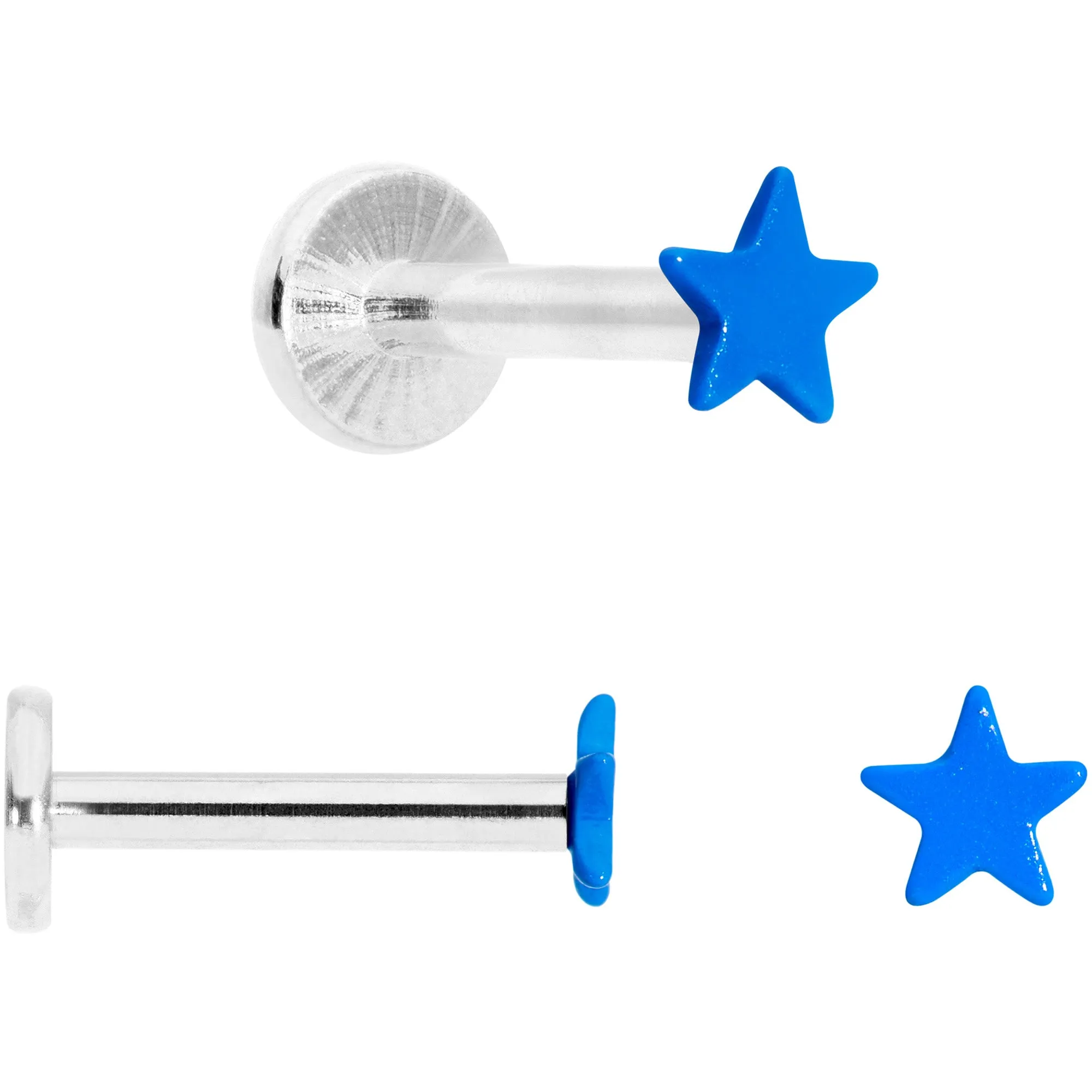 16 Gauge 5/16 Blue Glow Star Heart Labret Set of 3