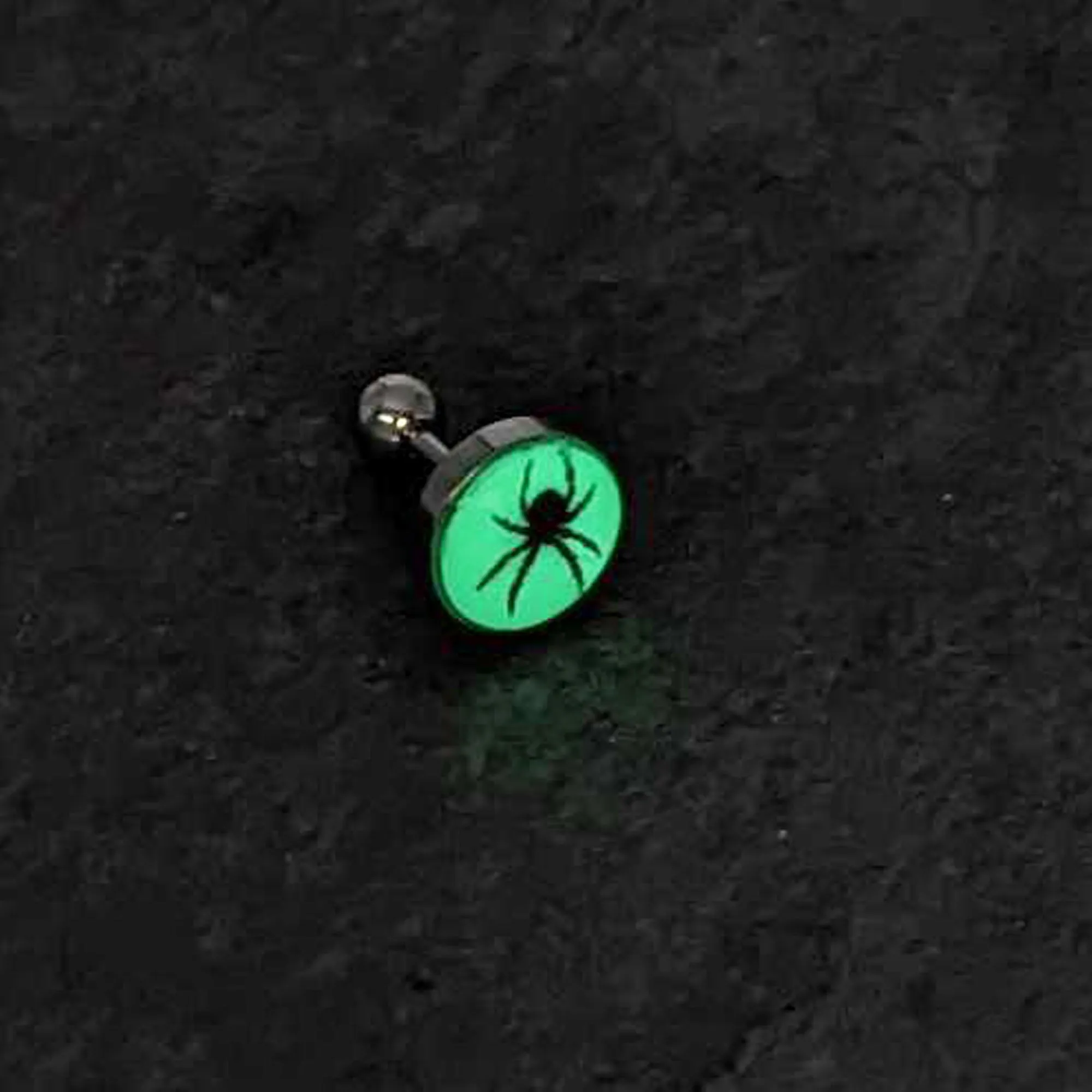 16 Gauge Glow in the Dark Black Widow Spider Tragus Cartilage Earring