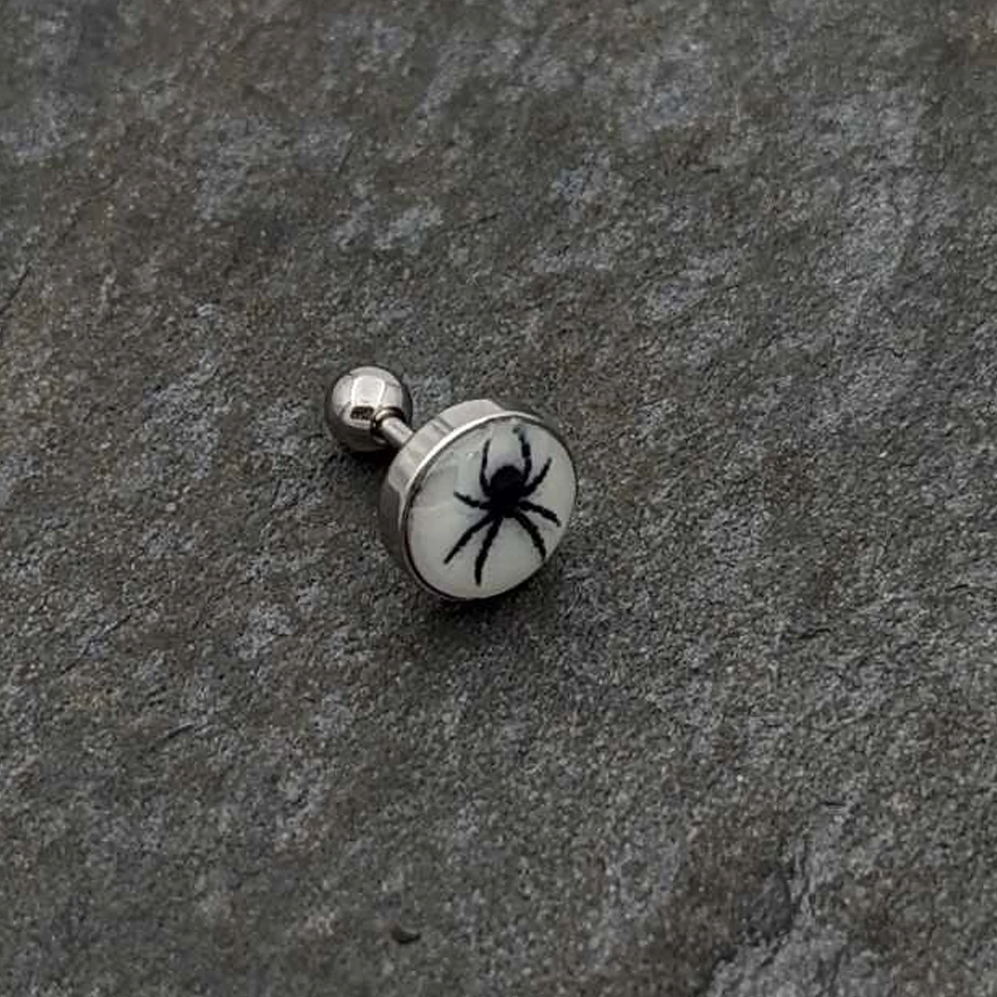 16 Gauge Glow in the Dark Black Widow Spider Tragus Cartilage Earring
