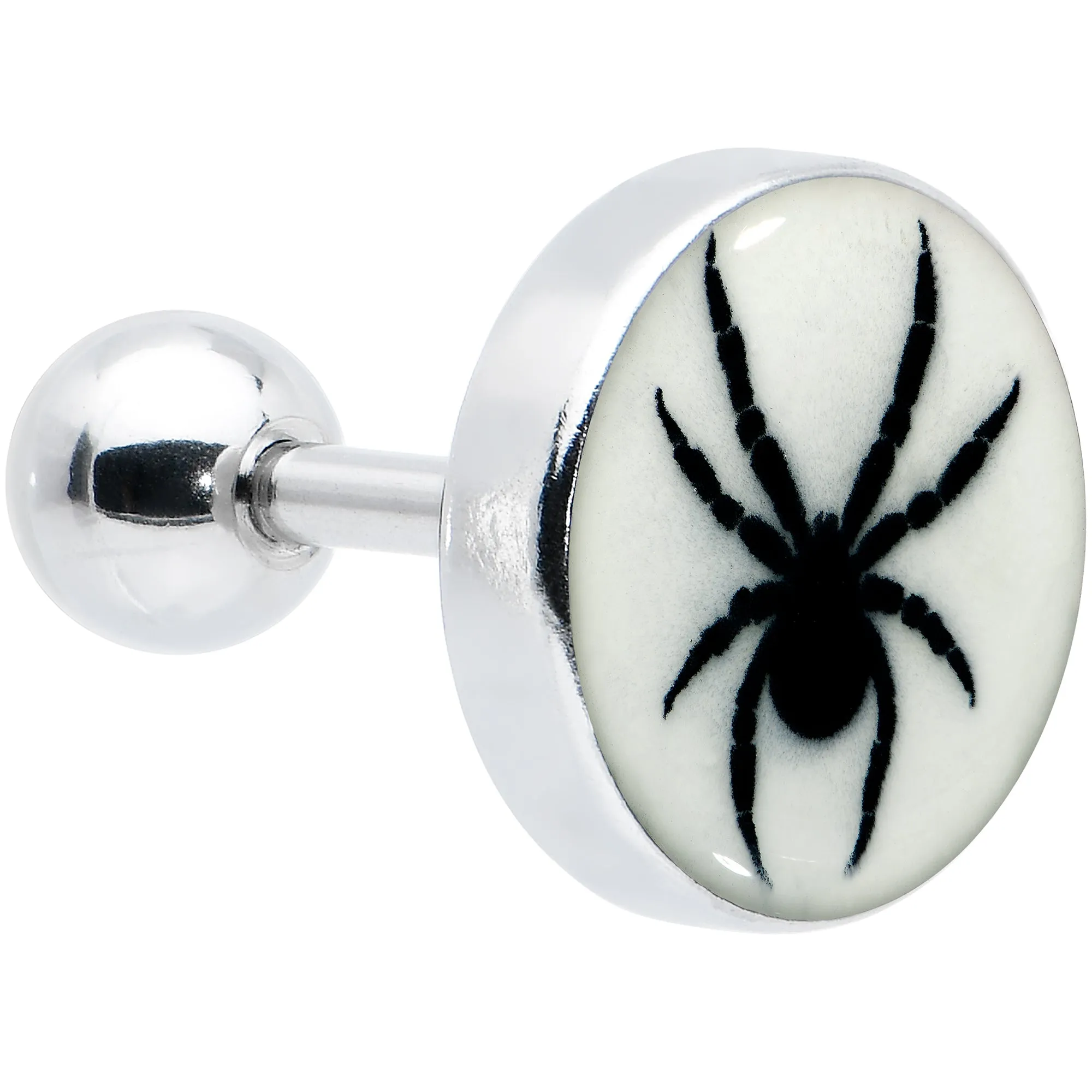 16 Gauge Glow in the Dark Black Widow Spider Tragus Cartilage Earring