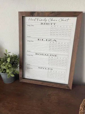 18”x23” Wood Engraved Dry-Erase Chore Chart – Customizable Family Organizer