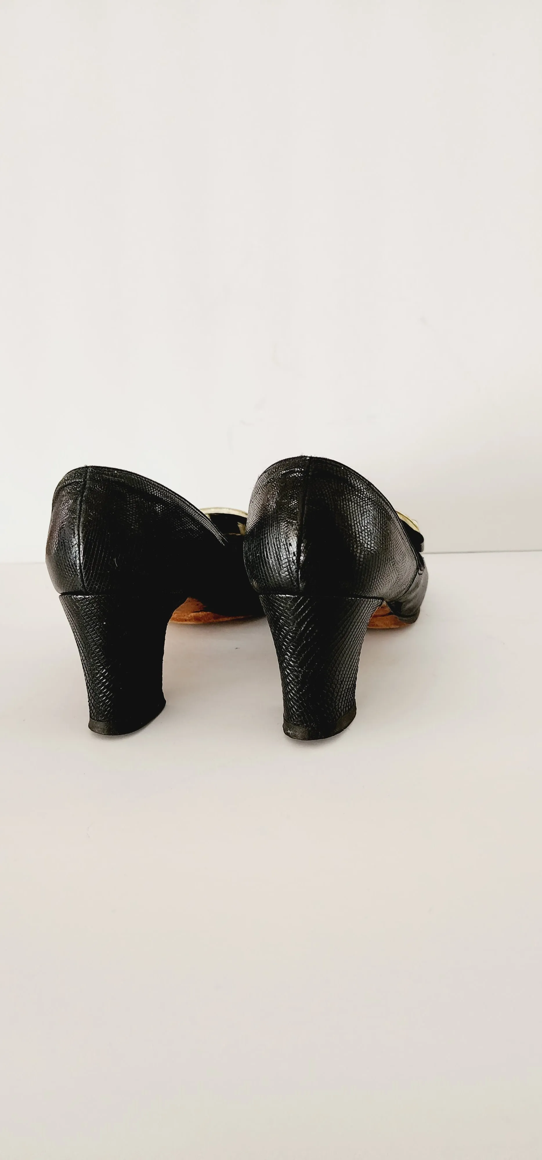 60s Black Pumps Mod Chunky Heel Silver Buckle Size 7