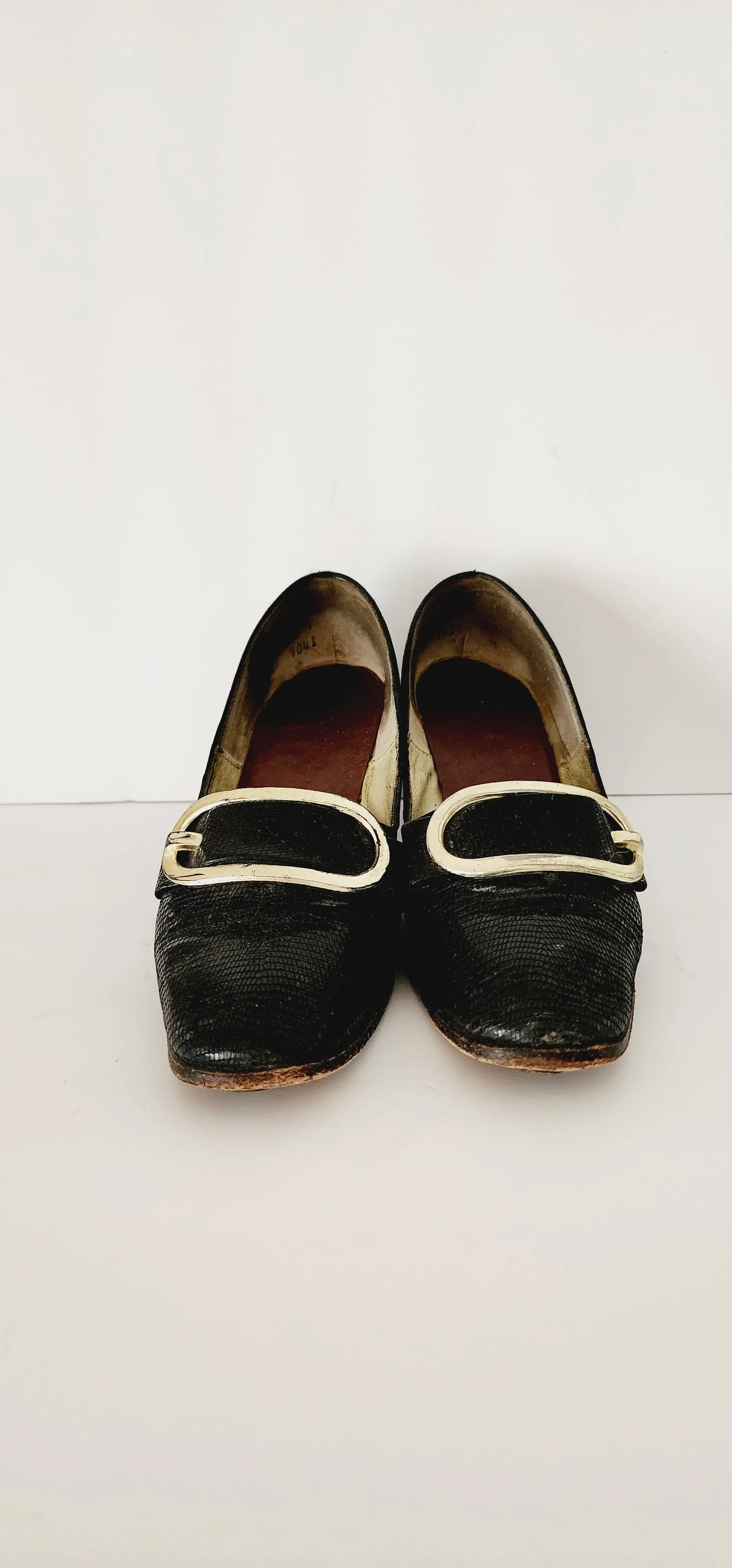 60s Black Pumps Mod Chunky Heel Silver Buckle Size 7