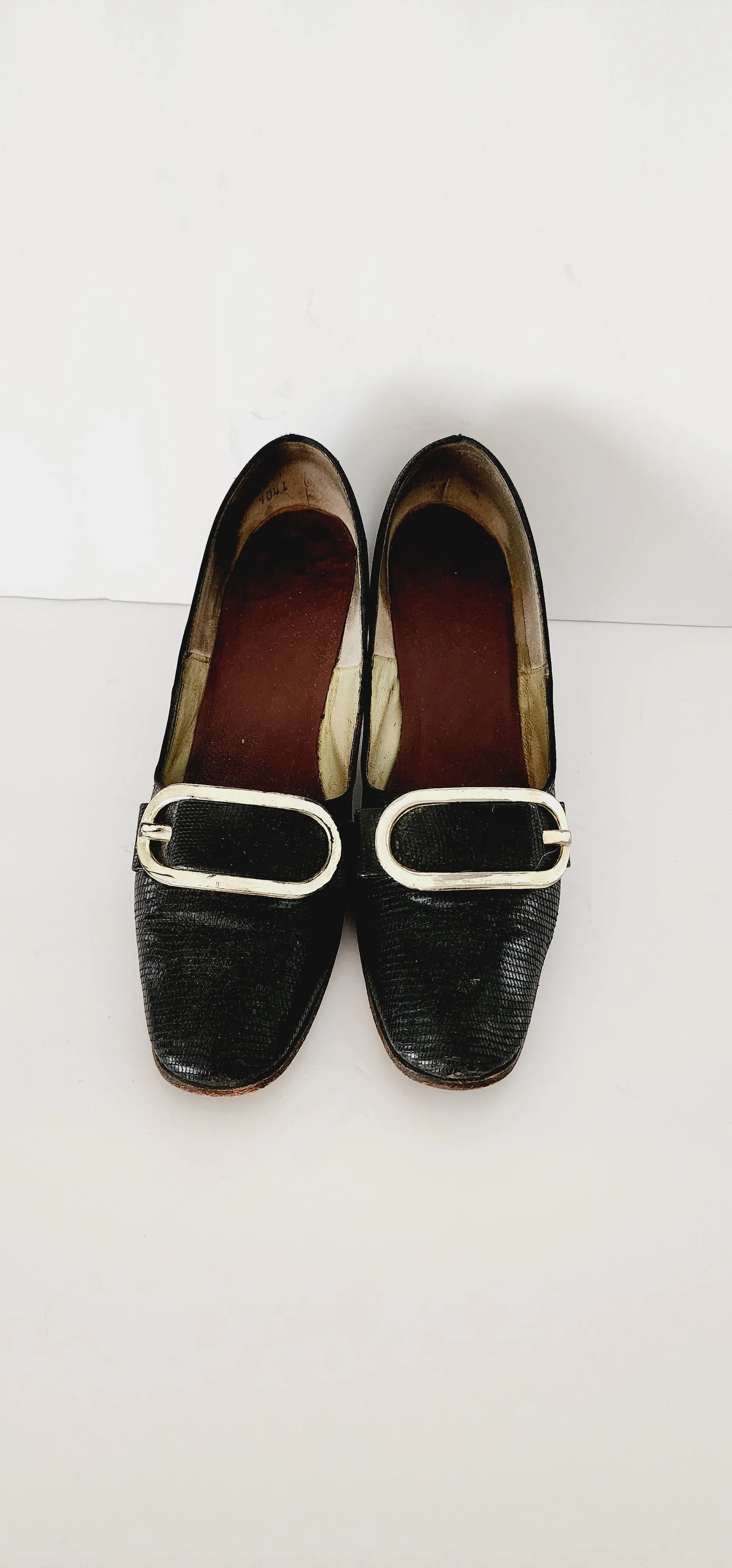 60s Black Pumps Mod Chunky Heel Silver Buckle Size 7