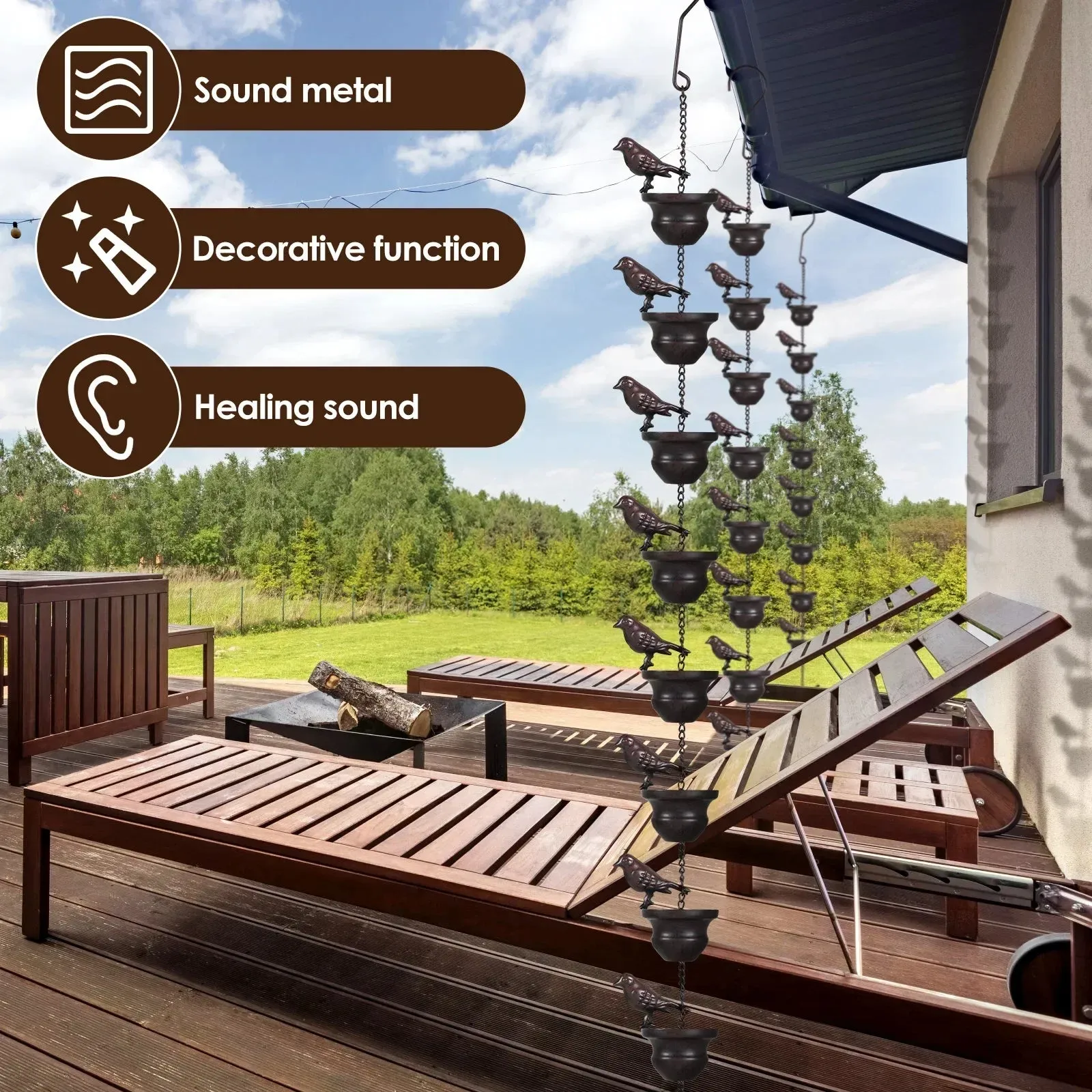 6/1pcs Bird Rain Chain Metal Rain Catcher For Roofing Gutters Outdoor Decorative Hanging Chain Drainage Rain Chain Downspout Too