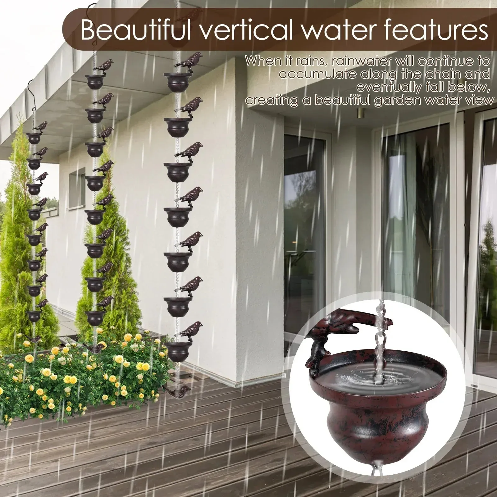 6/1pcs Bird Rain Chain Metal Rain Catcher For Roofing Gutters Outdoor Decorative Hanging Chain Drainage Rain Chain Downspout Too