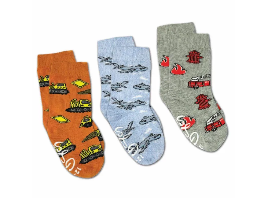 Airplanes, Construction and Firefighter Socks 3-Pack