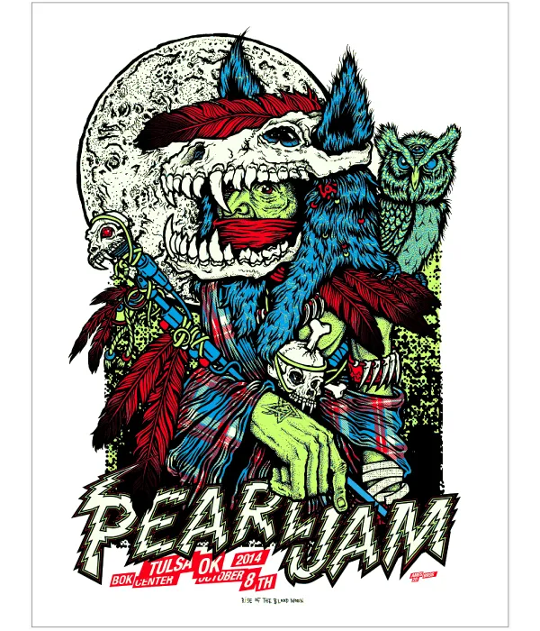 Ames Bros Pearl Jam Tulsa, OK Glow-in-the-Dark Screen print Signed 2014