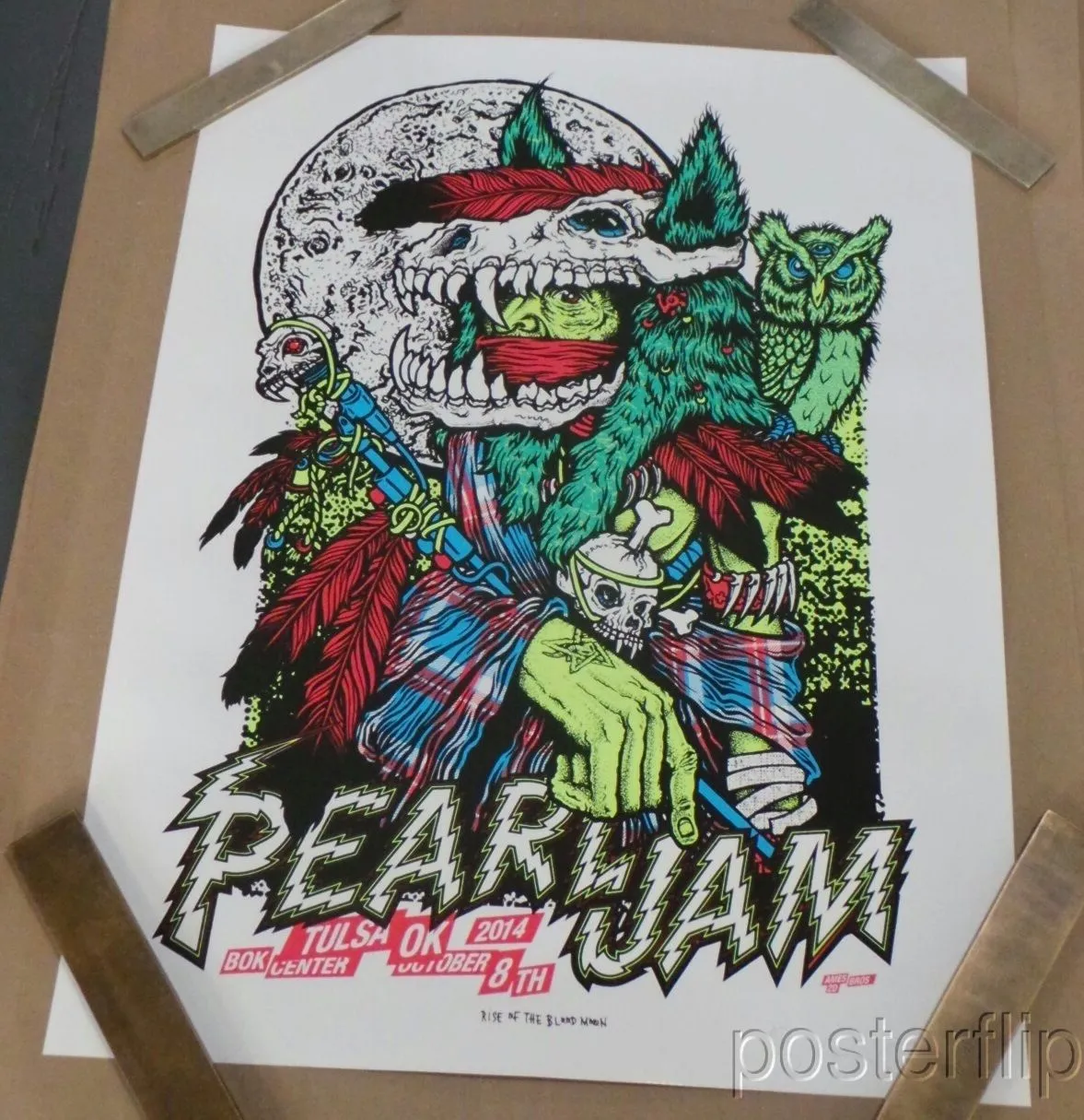 Ames Bros Pearl Jam Tulsa, OK Glow-in-the-Dark Screen print Signed 2014