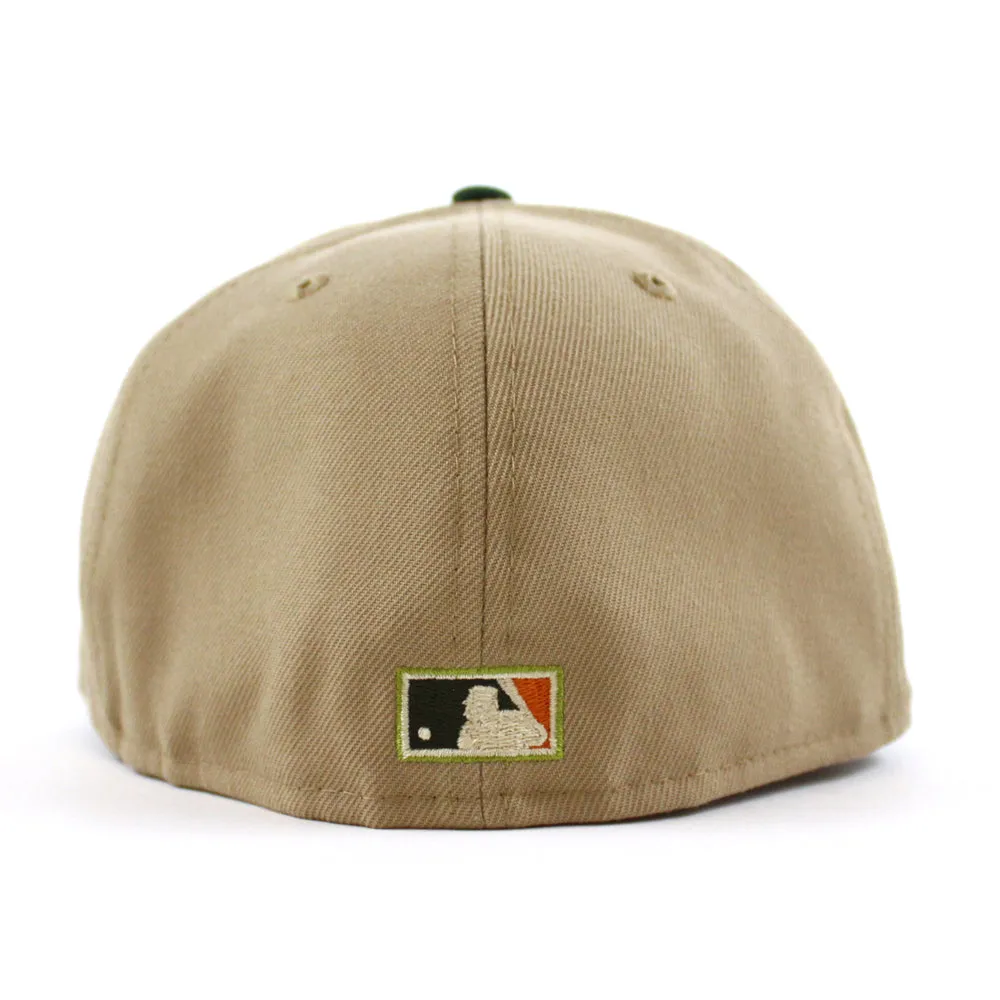 Anaheim Angels 50 ANGEL STADIUM New Era 59Fifty Fitted Hat (GITD CAMEL MOUNTAIN PINE GREEN PINK ROUGE Under Brim)