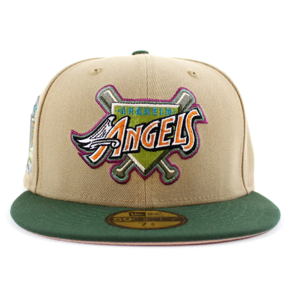 Anaheim Angels 50 ANGEL STADIUM New Era 59Fifty Fitted Hat (GITD CAMEL MOUNTAIN PINE GREEN PINK ROUGE Under Brim)