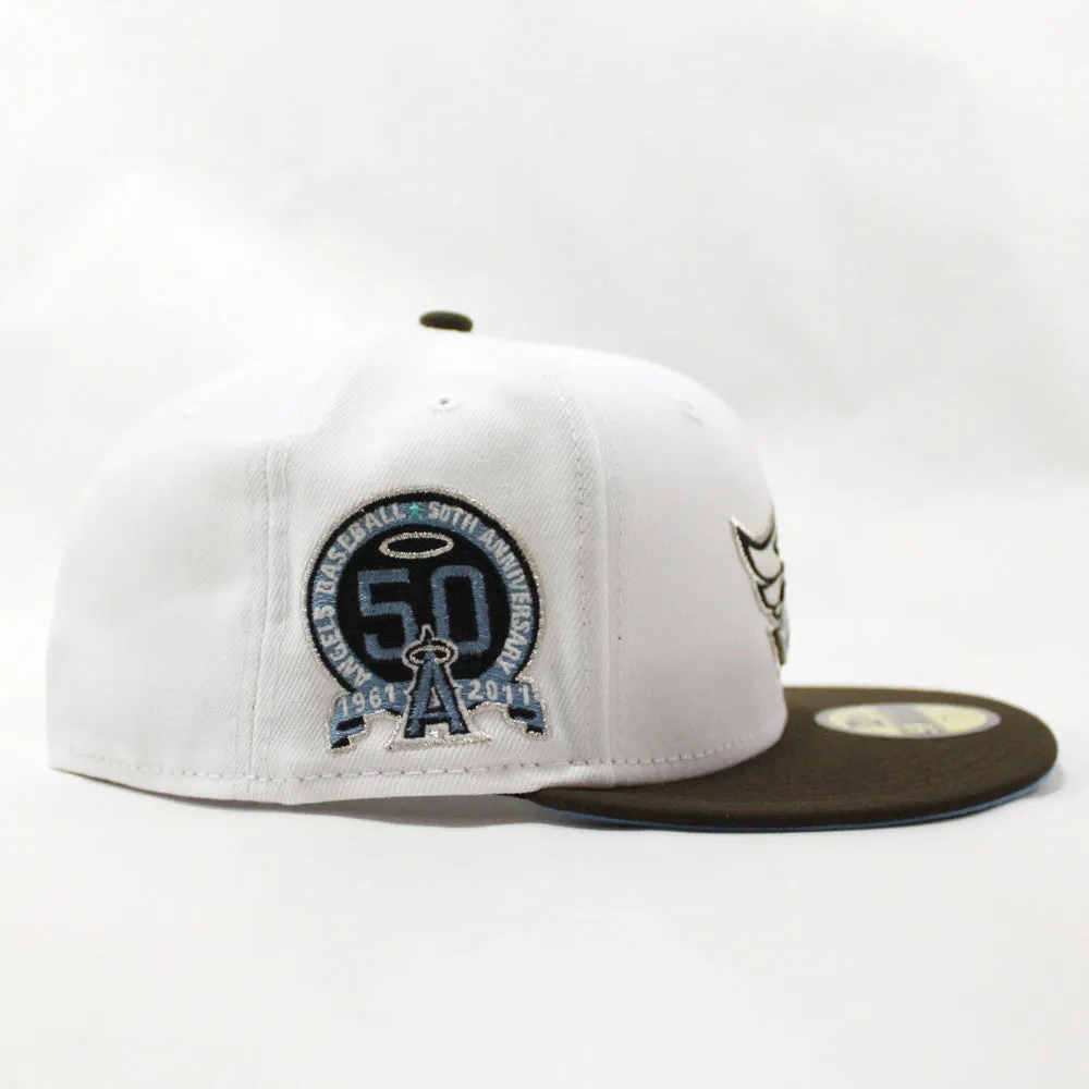 Anaheim Angels 50 Year Anniversary New Era 59Fifty Fitted Hat (GITD White Brown Sky Blue Under Brim)