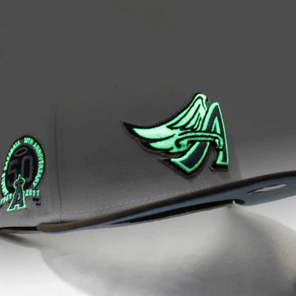 Anaheim Angels 50 Year Anniversary New Era 59Fifty Fitted Hat (GITD White Brown Sky Blue Under Brim)