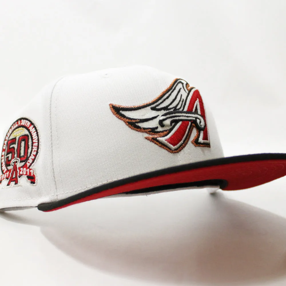 Anaheim Angels 50th Anniversary New Era 59Fifty Fitted Hat (GITD White Black Red Under Brim)