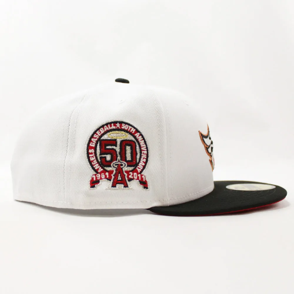 Anaheim Angels 50th Anniversary New Era 59Fifty Fitted Hat (GITD White Black Red Under Brim)