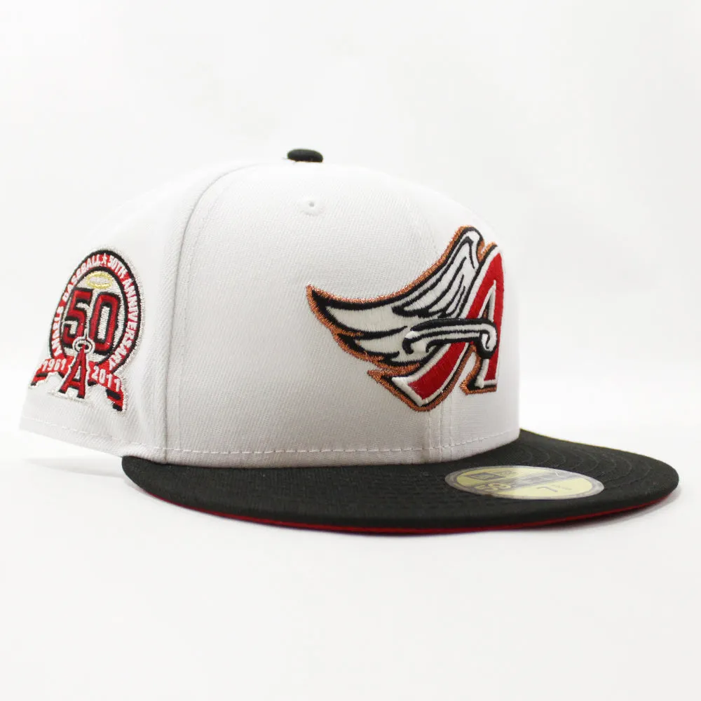 Anaheim Angels 50th Anniversary New Era 59Fifty Fitted Hat (GITD White Black Red Under Brim)