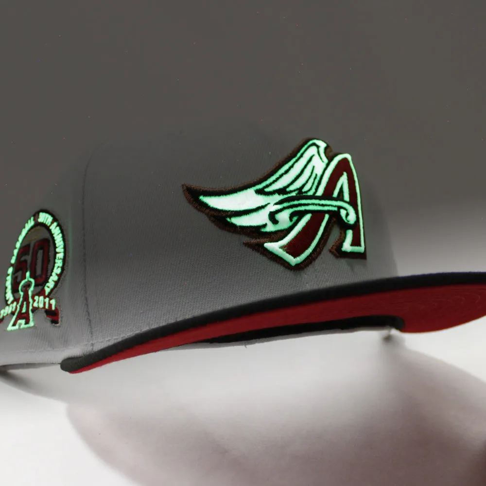 Anaheim Angels 50th Anniversary New Era 59Fifty Fitted Hat (GITD White Black Red Under Brim)