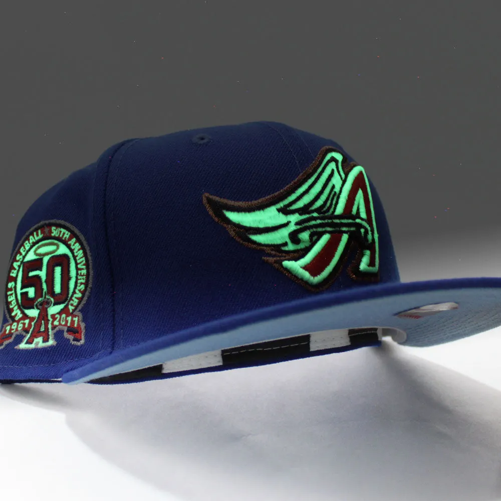 Anaheim Angels 50th Anniversary New Era 59Fifty Fitted Hat (Glow in the Dark Blue Sky Blue Under Brim)