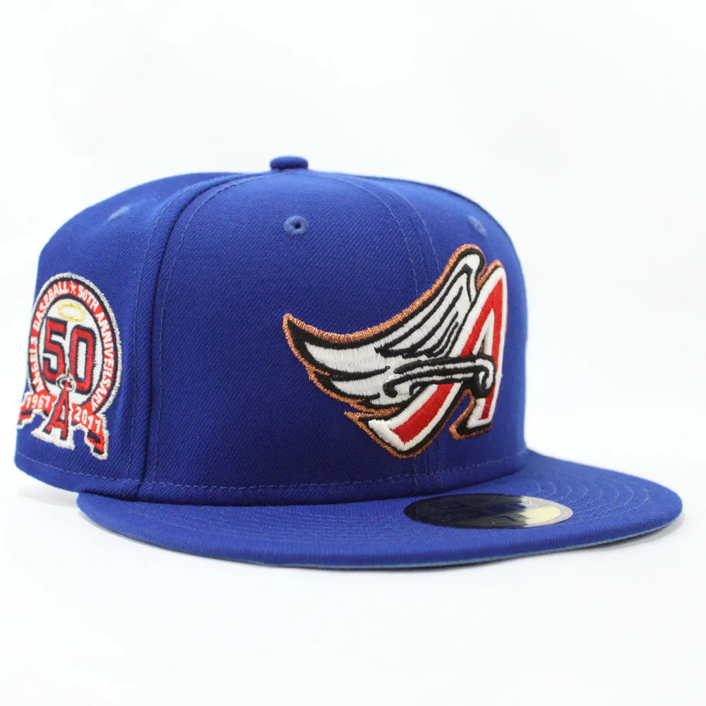 Anaheim Angels 50th Anniversary New Era 59Fifty Fitted Hat (Glow in the Dark Blue Sky Blue Under Brim)
