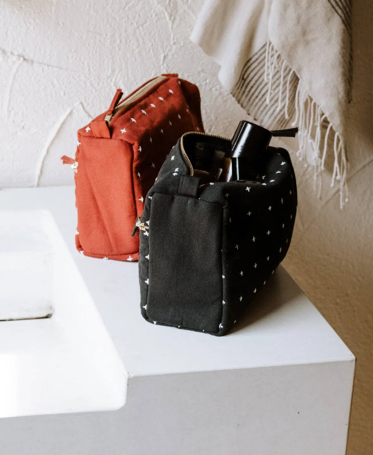 Anchal Cross-Stitch Toiletry Bag | Charcoal