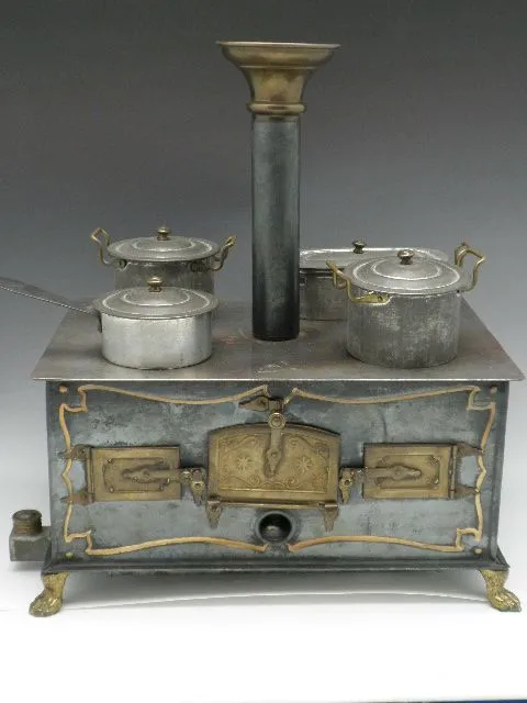 Antique German Toy Tin & Brass Stove
