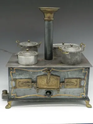 Antique German Toy Tin & Brass Stove