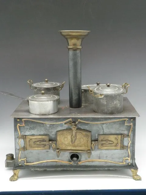 Antique German Toy Tin & Brass Stove