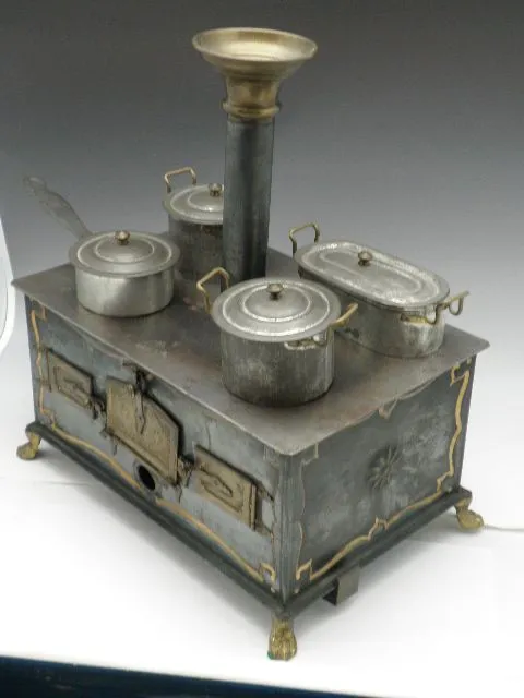 Antique German Toy Tin & Brass Stove