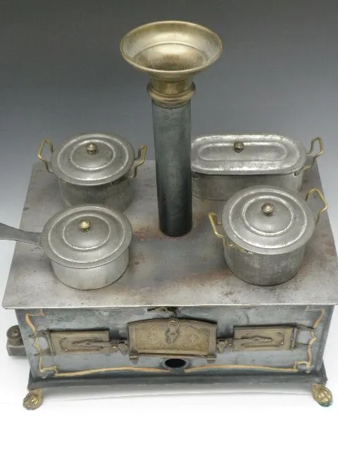 Antique German Toy Tin & Brass Stove