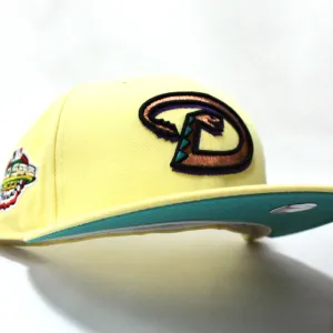 Arizona Diamondbacks 2001 World Series New Era 59Fifty Fitted Hat (D Logo Soft Yellow Glow in the Dark Teal Under Brim)