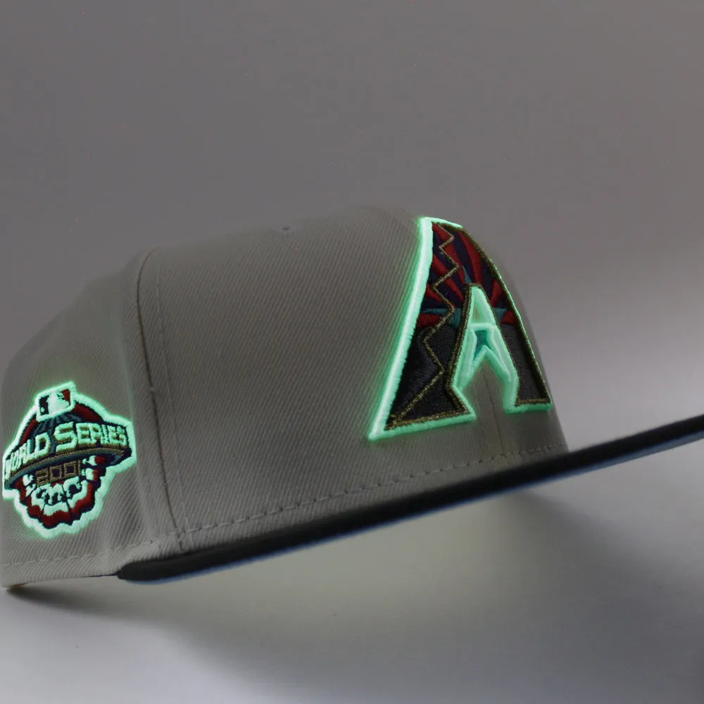 Arizona Diamondbacks 2001 World Series New Era 59Fifty Fitted Hat (GITD Chrome Black Sky Blue Under Brim)