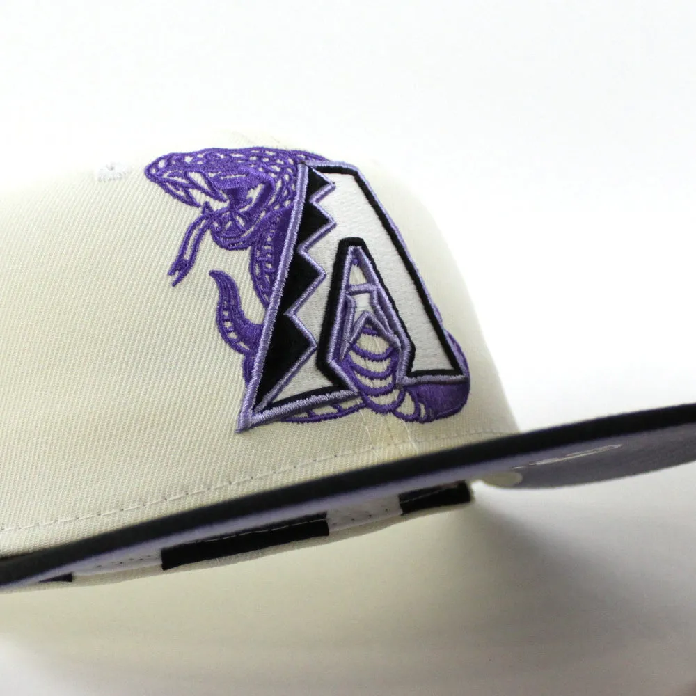 Arizona Diamondbacks 2001 World Series New Era 59Fifty Fitted Hat (GITD Chrome White Black Lavender Under Brim)