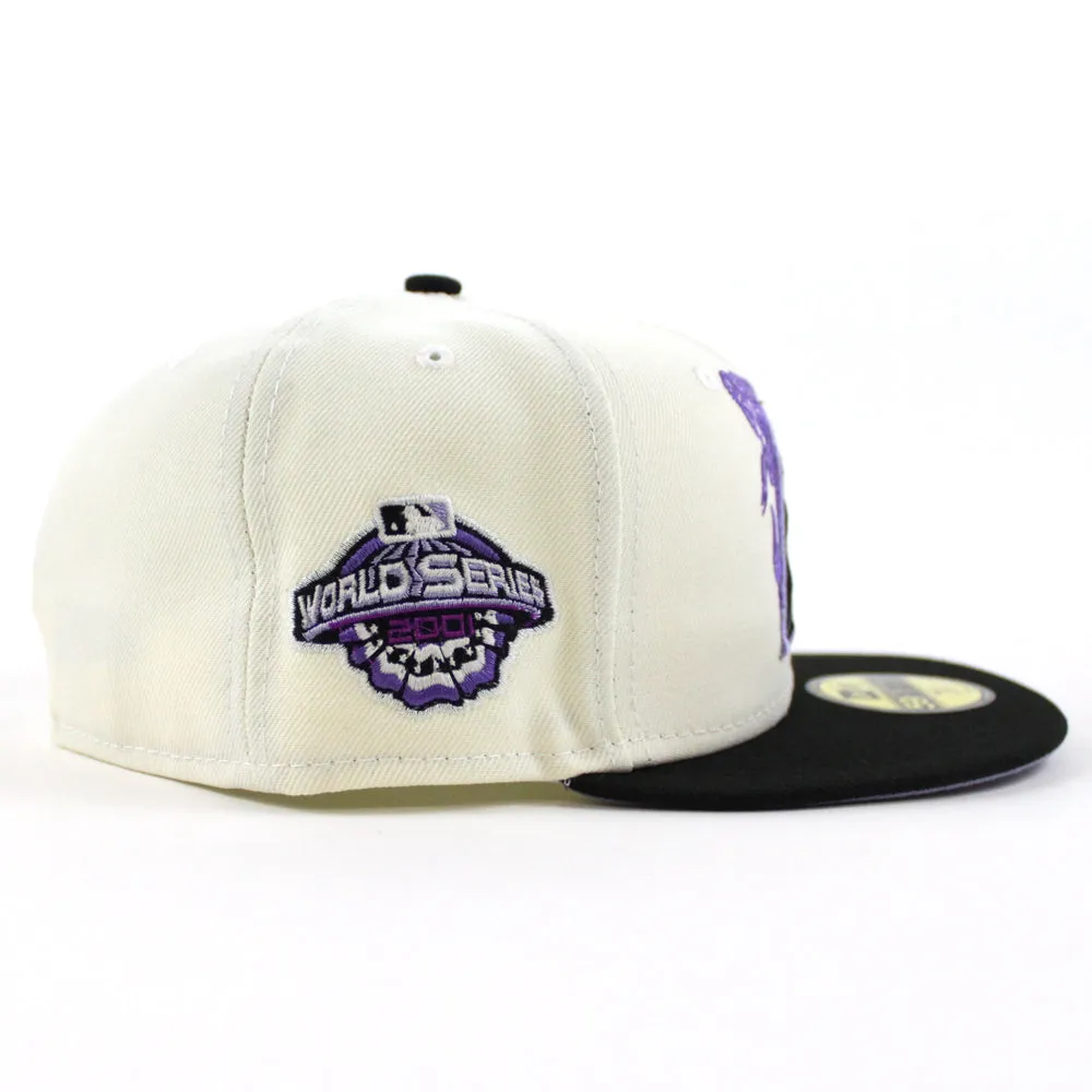 Arizona Diamondbacks 2001 World Series New Era 59Fifty Fitted Hat (GITD Chrome White Black Lavender Under Brim)