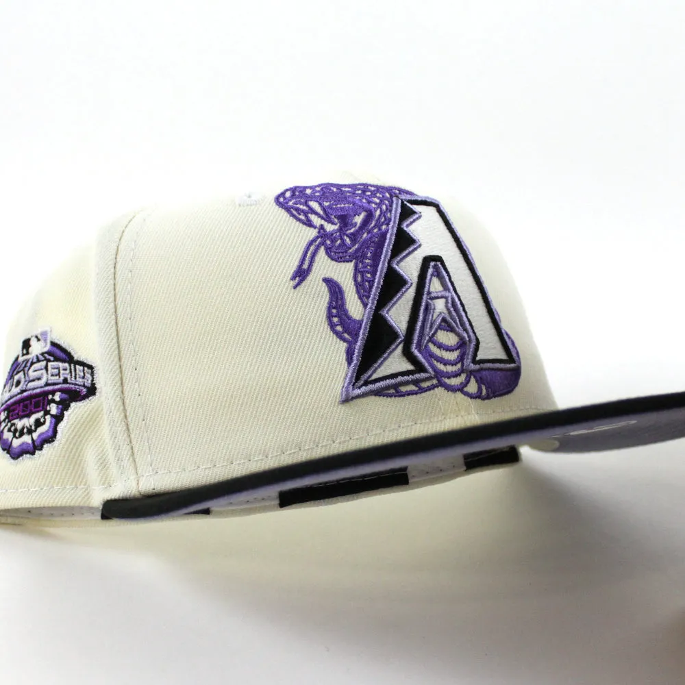 Arizona Diamondbacks 2001 World Series New Era 59Fifty Fitted Hat (GITD Chrome White Black Lavender Under Brim)