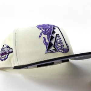 Arizona Diamondbacks 2001 World Series New Era 59Fifty Fitted Hat (GITD Chrome White Black Lavender Under Brim)