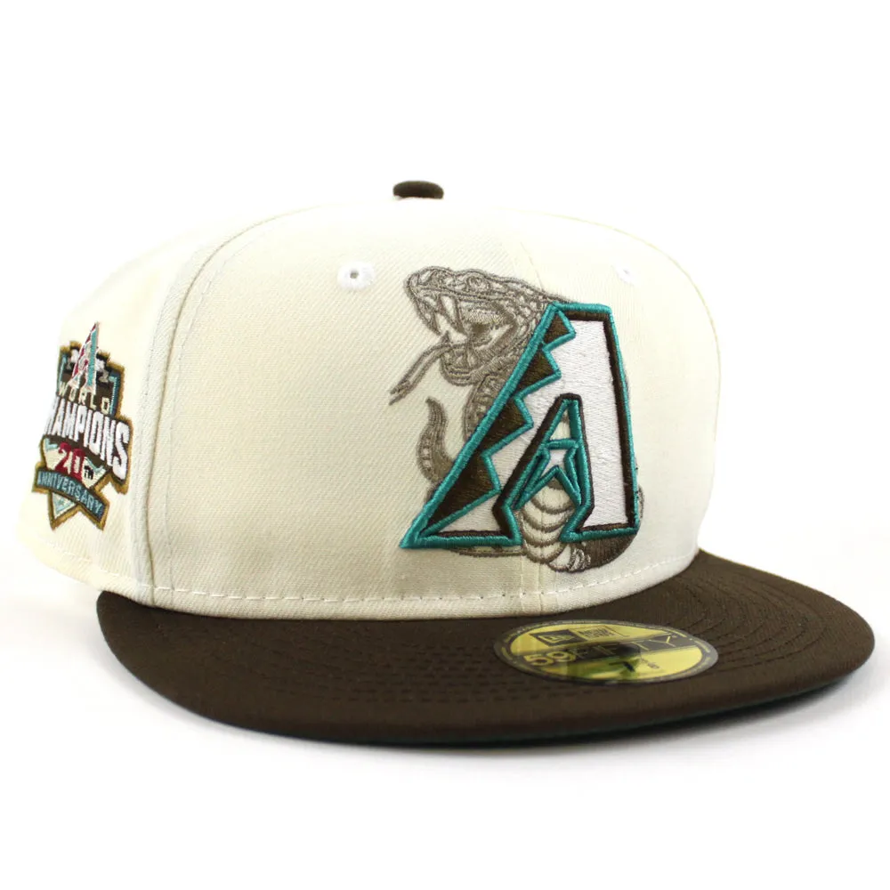 Arizona Diamondbacks WORLD CHAMPIONS 20TH ANNIVERSARY New Era 59Fifty Fitted Hat (GITD CHROME WHITE WALNUT PINE NEEDLE GREEN Under Brim)