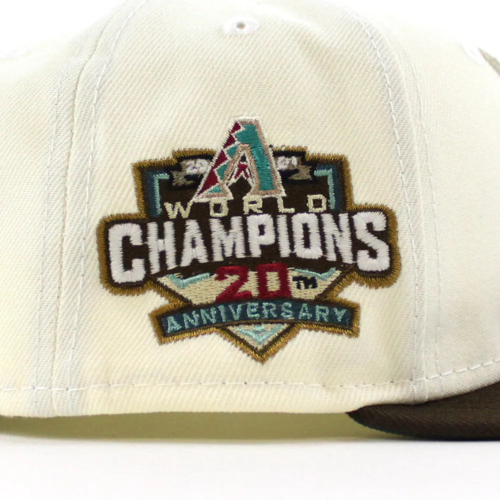Arizona Diamondbacks WORLD CHAMPIONS 20TH ANNIVERSARY New Era 59Fifty Fitted Hat (GITD CHROME WHITE WALNUT PINE NEEDLE GREEN Under Brim)