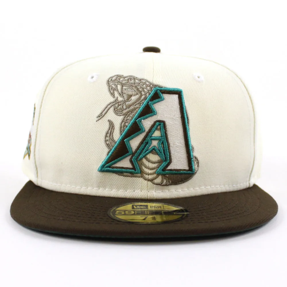 Arizona Diamondbacks WORLD CHAMPIONS 20TH ANNIVERSARY New Era 59Fifty Fitted Hat (GITD CHROME WHITE WALNUT PINE NEEDLE GREEN Under Brim)