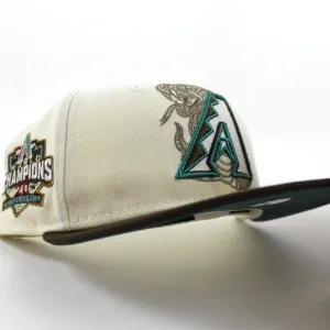 Arizona Diamondbacks WORLD CHAMPIONS 20TH ANNIVERSARY New Era 59Fifty Fitted Hat (GITD CHROME WHITE WALNUT PINE NEEDLE GREEN Under Brim)
