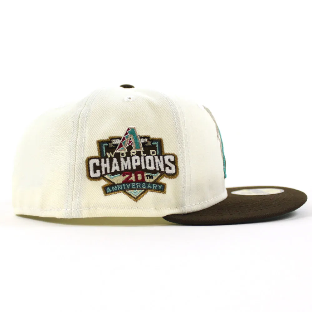 Arizona Diamondbacks WORLD CHAMPIONS 20TH ANNIVERSARY New Era 59Fifty Fitted Hat (GITD CHROME WHITE WALNUT PINE NEEDLE GREEN Under Brim)