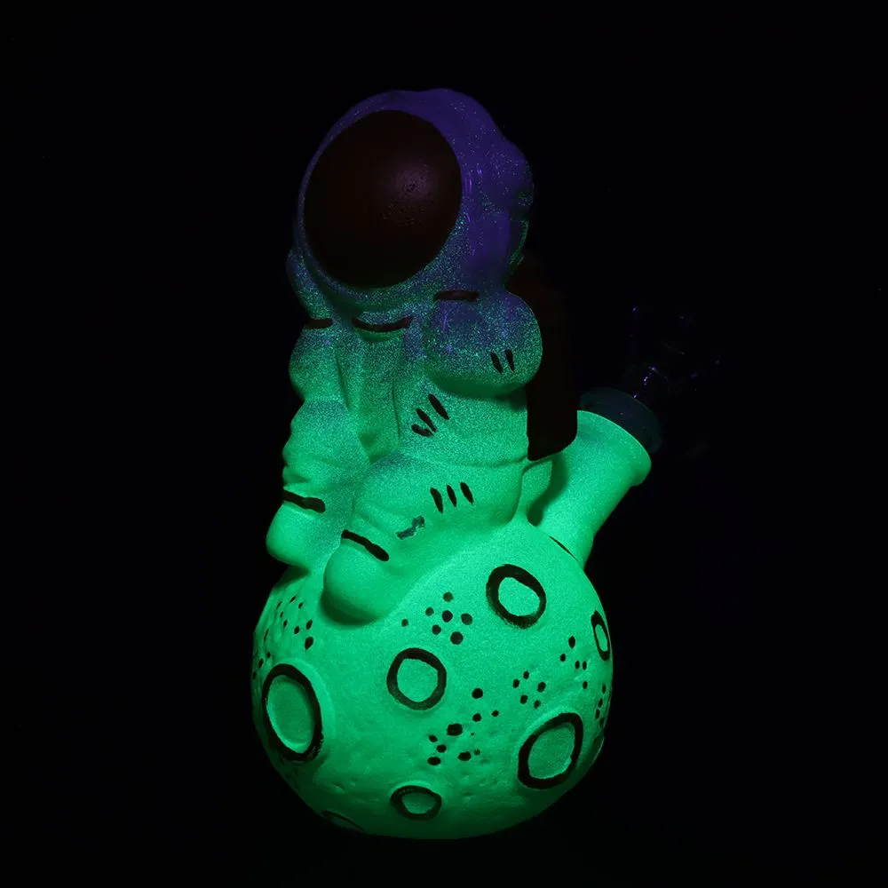 Astronaut Glow In The Dark Painted Glass Water Pipe - 6.75"