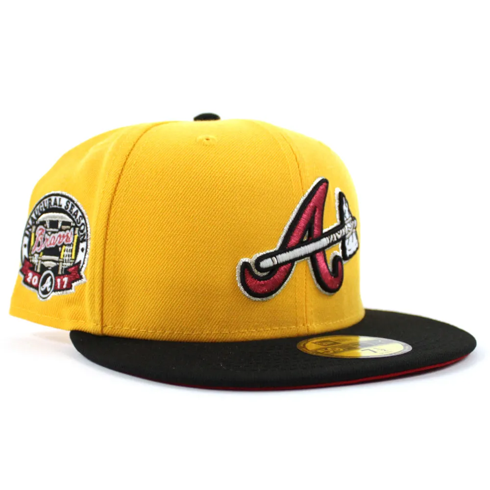 Atlanta Braves Inaugural Season 2017 New Era 59Fifty Fitted Hat (GITD Gold Black Red Under Brim)