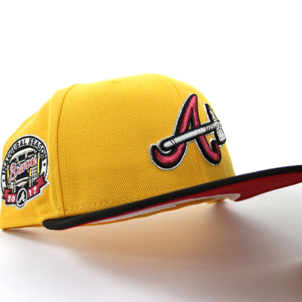 Atlanta Braves Inaugural Season 2017 New Era 59Fifty Fitted Hat (GITD Gold Black Red Under Brim)