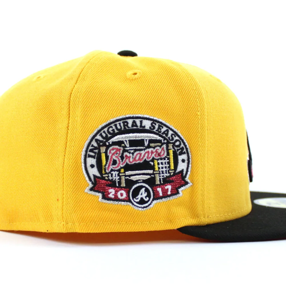 Atlanta Braves Inaugural Season 2017 New Era 59Fifty Fitted Hat (GITD Gold Black Red Under Brim)
