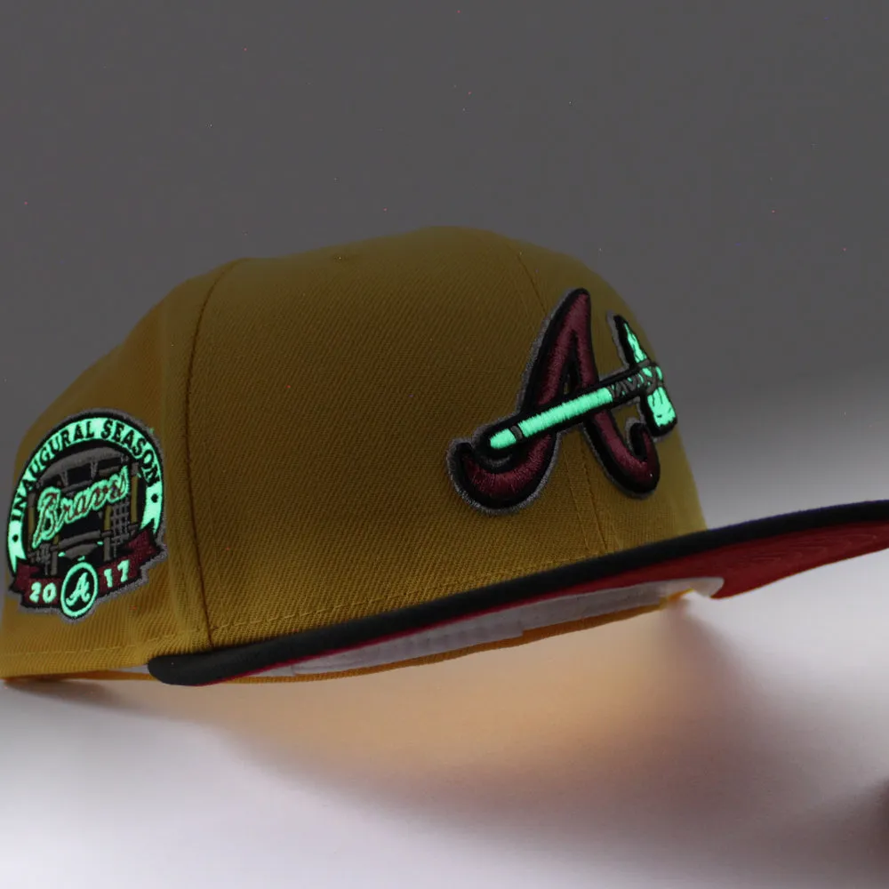 Atlanta Braves Inaugural Season 2017 New Era 59Fifty Fitted Hat (GITD Gold Black Red Under Brim)